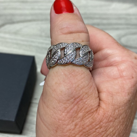 Sterling Silver 925 CZ Diamond Cuban Link Ring - Picture 5 of 7